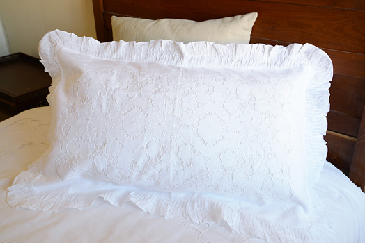 Victorian Hand Embroidered Pillow Sham 3" Ruffled Border. King